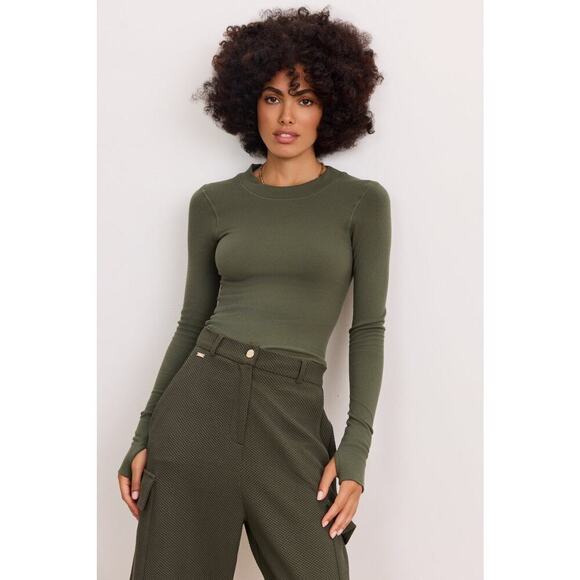 Lune Active Maia Rib Long Sleeve Top Size L Moss Green - Picture 4 of 11